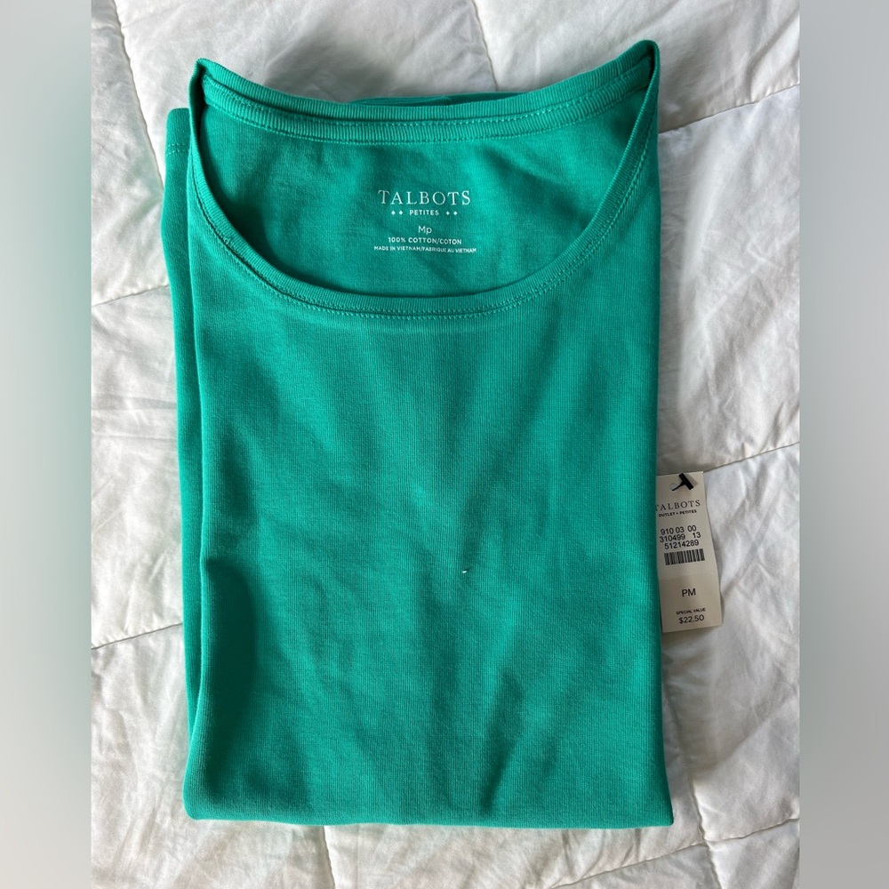 NWT Talbots classic cotton short sleeve tee size MP medium green